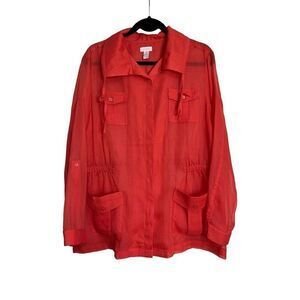 Chicos Jacket Womens Size 2 Large Reddish Orange Lightweight Button-Down Jacket